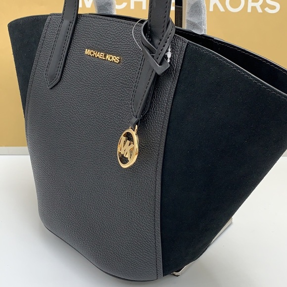 MICHAEL KORS PORTIA SMALL TOTE BLACK COLOR PEBBLED LEATHER/SUEDE - Picture 7 of 16